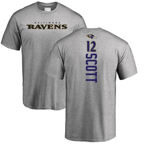 Men Baltimore Ravens Ash Jaleel Scott Backer NFL Football #12 T Shirt